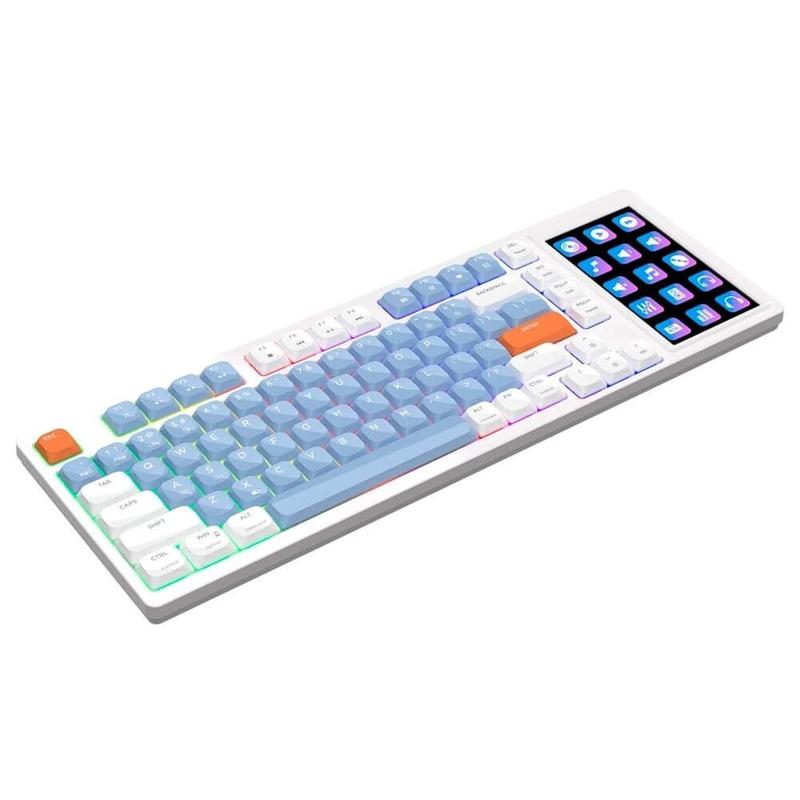 Teclado Mecânico Gamer Ajazz AKP815, USB-C, Branco, Azul e Laranja